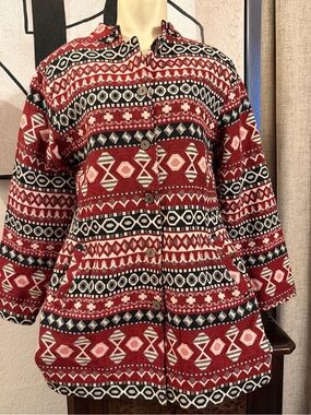 Sacred Threads Red, Black & Cream Tribal Button-Up Jacket